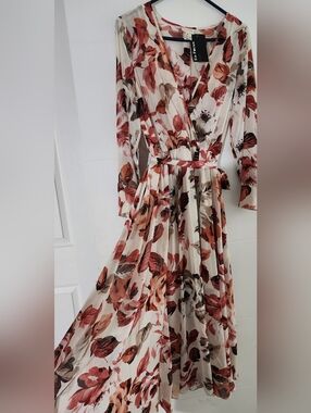 Enfocus Studio Cream Maxi Dress with Rust and Brown Floral Print